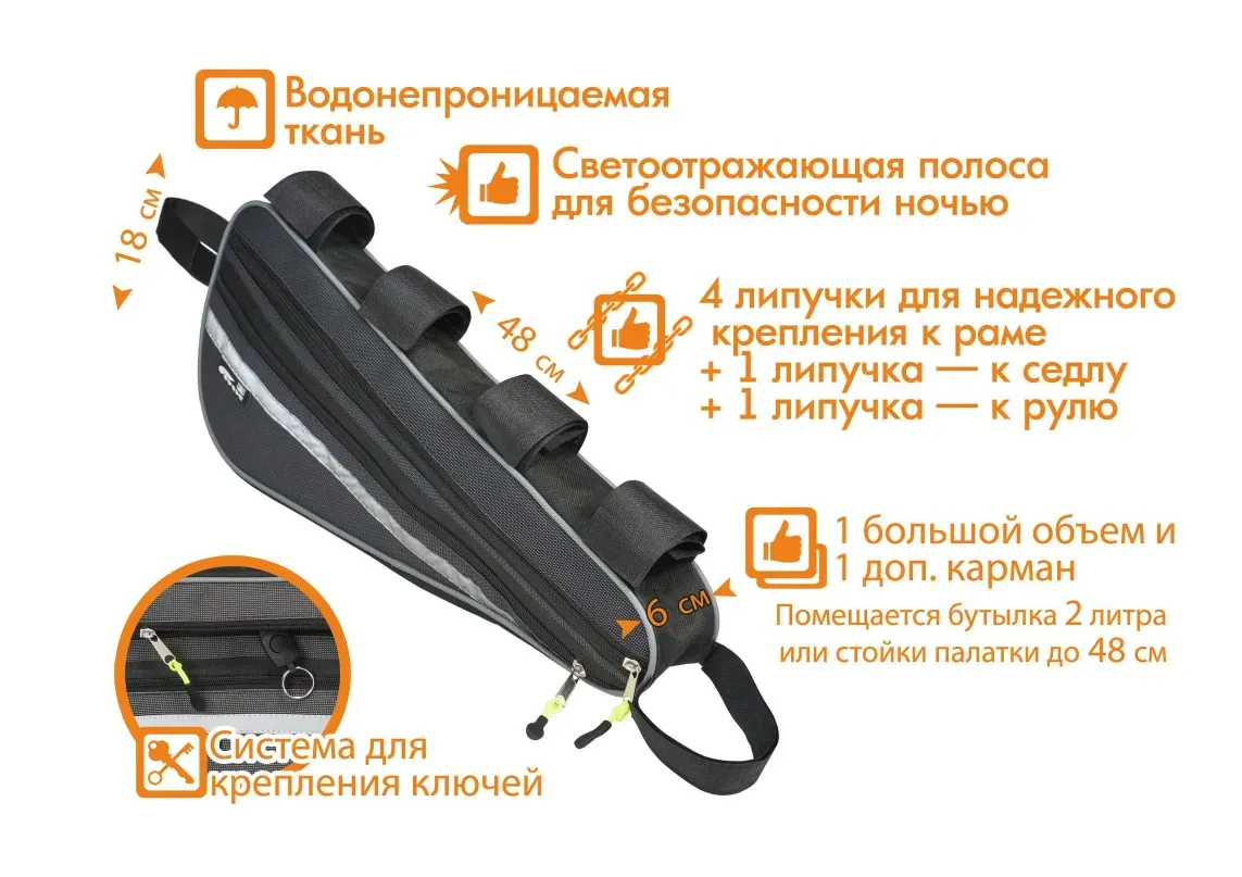Велосумка RAPIDA MASTER LONG крепление под раму, EXTRA, нейлон, 48x18 см